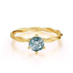 Round Cut Moss Agate Timeless Solitaire Engagement Ring with Twisted Band