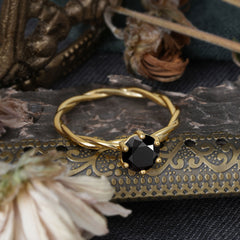Round Cut Black Onyx Timeless Solitaire Engagement Ring with Twisted Band
