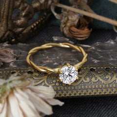 Round Cut Lab Diamond Timeless Solitaire Engagement Ring with Twisted Band