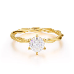 Round Cut Moissanite Timeless Solitaire Engagement Ring with Twisted Band