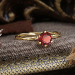 Round Cut Garnet Timeless Solitaire Engagement Ring with Twisted Band