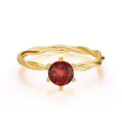 Round Cut Garnet Timeless Solitaire Engagement Ring with Twisted Band