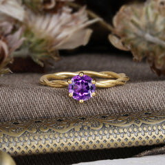 Round Cut Amethyst Timeless Solitaire Engagement Ring with Twisted Band