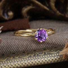Round Cut Amethyst Timeless Solitaire Engagement Ring with Twisted Band