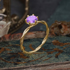 Round Cut Amethyst Timeless Solitaire Engagement Ring with Twisted Band