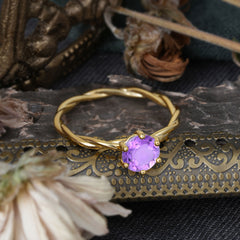 Round Cut Amethyst Timeless Solitaire Engagement Ring with Twisted Band