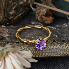 Round Cut Amethyst Timeless Solitaire Engagement Ring with Twisted Band