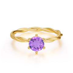 Round Cut Amethyst Timeless Solitaire Engagement Ring with Twisted Band