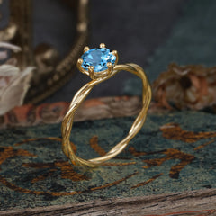 Round Cut Aquamarine Timeless Solitaire Engagement Ring with Twisted Band