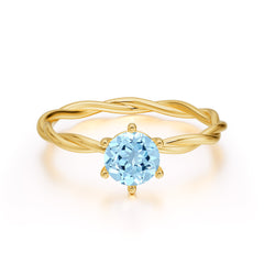 Round Cut Aquamarine Timeless Solitaire Engagement Ring with Twisted Band
