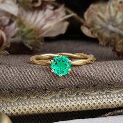 Round Cut Emerald Timeless Solitaire Engagement Ring with Twisted Band