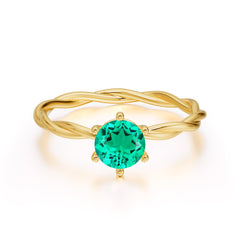 Round Cut Emerald Timeless Solitaire Engagement Ring with Twisted Band
