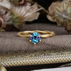 Round Cut Alexandrite Timeless Solitaire Engagement Ring with Twisted Band