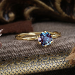 Round Cut Alexandrite Timeless Solitaire Engagement Ring with Twisted Band