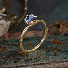 Round Cut Alexandrite Timeless Solitaire Engagement Ring with Twisted Band