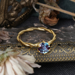 Round Cut Alexandrite Timeless Solitaire Engagement Ring with Twisted Band