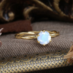 Round Cut Moonstone Timeless Solitaire Engagement Ring with Twisted Band