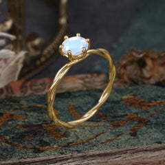Round Cut Moonstone Timeless Solitaire Engagement Ring with Twisted Band