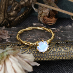 Round Cut Moonstone Timeless Solitaire Engagement Ring with Twisted Band