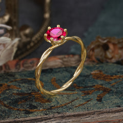 Round Cut Ruby Timeless Solitaire Engagement Ring with Twisted Band
