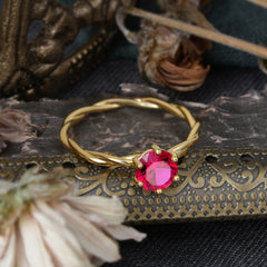 Round Cut Ruby Timeless Solitaire Engagement Ring with Twisted Band