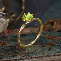 Round Cut Peridot Timeless Solitaire Engagement Ring with Twisted Band