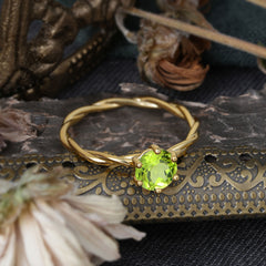 Round Cut Peridot Timeless Solitaire Engagement Ring with Twisted Band