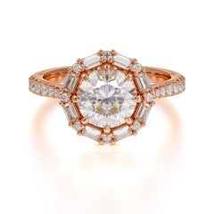 1.5 Carat Round Cut Halo Cluster Moissanite Wedding Ring Pave Flower Promise Ring