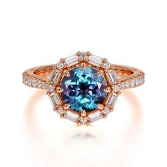 1.5 Carat Round Cut Halo Cluster Alexandrite Wedding Ring Pave Flower Promise Ring
