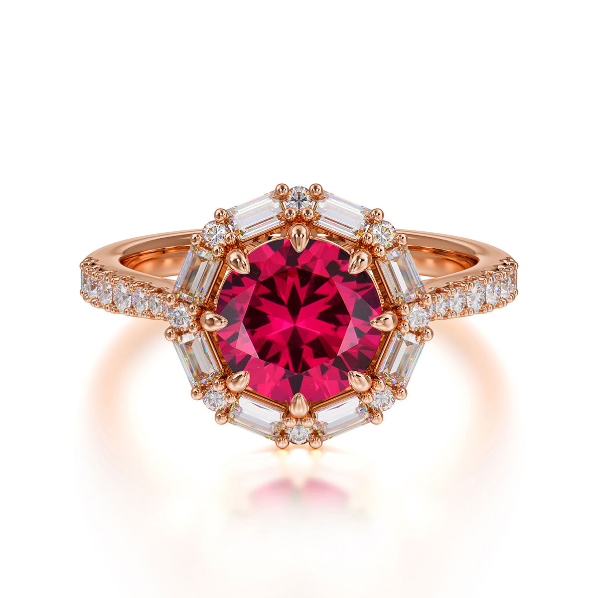 1.5 Carat Round Cut Halo Cluster Ruby Wedding Ring Pave Flower Promise Ring