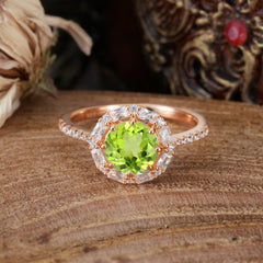 1.5ct Round Wedding Ring 8 Prong Peridot Cluster Setting | Pave Flower Promise Ring for Women