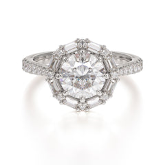 1.5 Carat Round Cut Halo Cluster Moissanite Wedding Ring Pave Flower Promise Ring