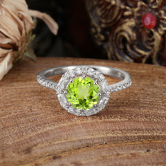 1.5ct Round Wedding Ring 8 Prong Peridot Cluster Setting | Pave Flower Promise Ring for Women