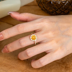 1.5 Carat Round Cut Halo Cluster Citrine Wedding Ring Pave Flower Promise Ring