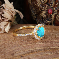 1.5ct Round Wedding Ring 8 Prong Turquoise Cluster Setting | Pave Flower Promise Ring for Women