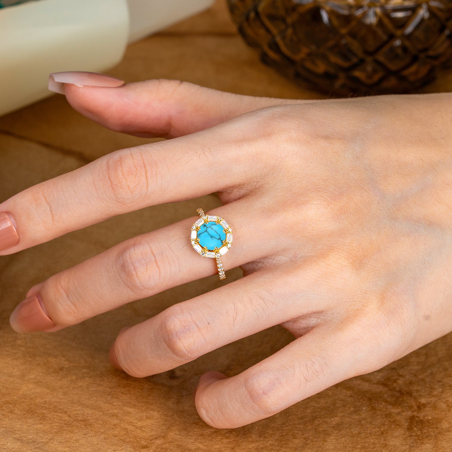 1.5ct Round Cut Turquoise Cluster Engagement Ring