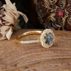 1.5ct Round Wedding Ring 8 Prong Black Rutilated Quartz Cluster Setting | Pave Flower Promise Ring for Women