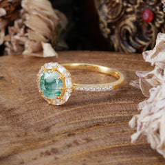 1.5 Carat Round Cut Halo Cluster Moss Agate Wedding Ring Pave Flower Promise Ring