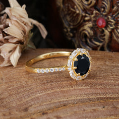 1.5 Carat Round Cut Halo Cluster Black Onyx Wedding Ring Pave Flower Promise Ring