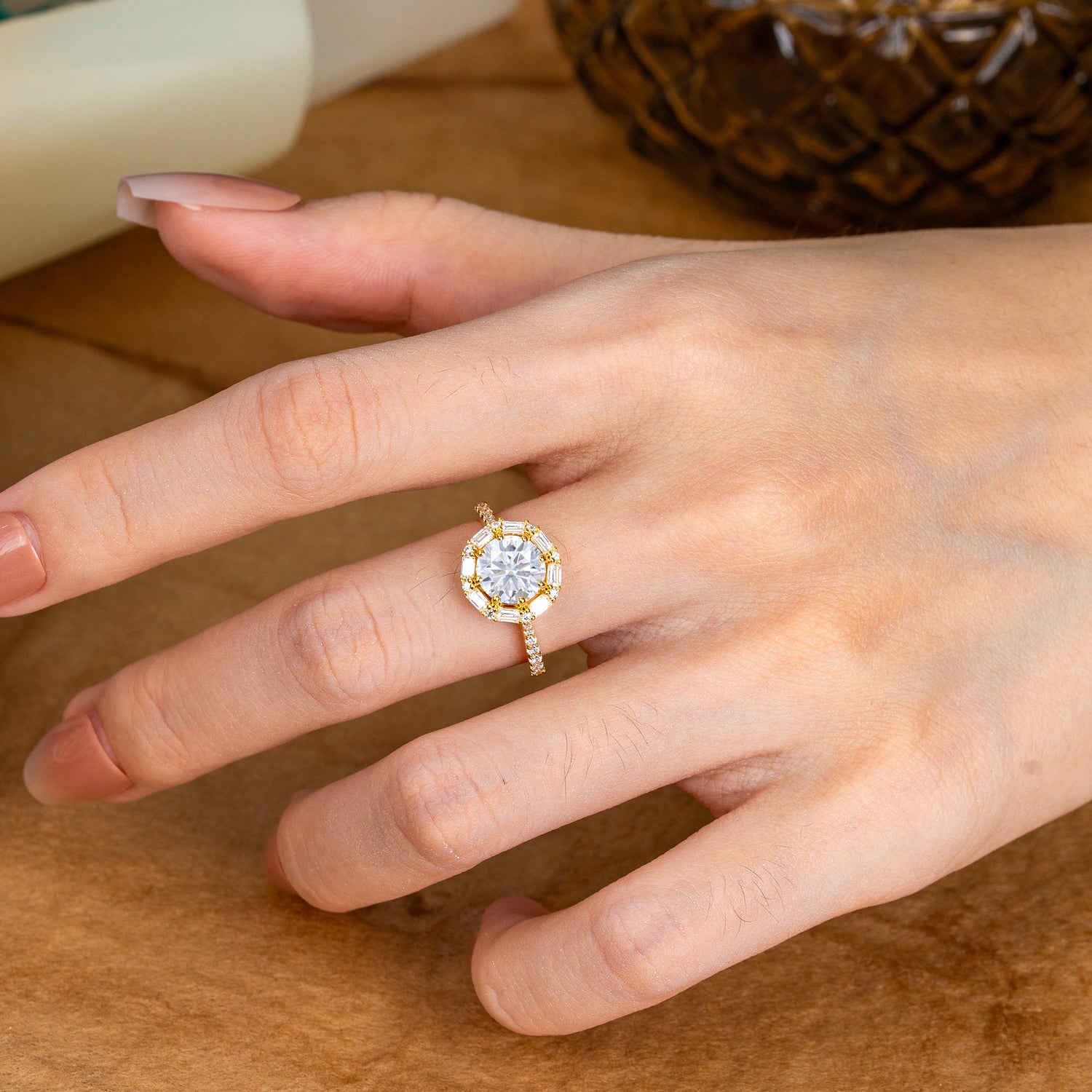 1.5 Carat Round Cut Halo Cluster Lab Diamond Engagement Ring