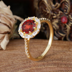 1.5 Carat Round Cut Halo Cluster Garnet Wedding Ring Pave Flower Promise Ring