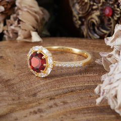 1.5 Carat Round Cut Halo Cluster Garnet Wedding Ring Pave Flower Promise Ring