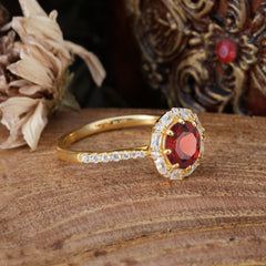 1.5 Carat Round Cut Halo Cluster Garnet Wedding Ring Pave Flower Promise Ring