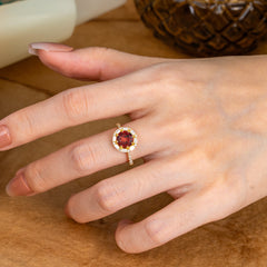 1.5 Carat Round Cut Halo Cluster Garnet Wedding Ring Pave Flower Promise Ring