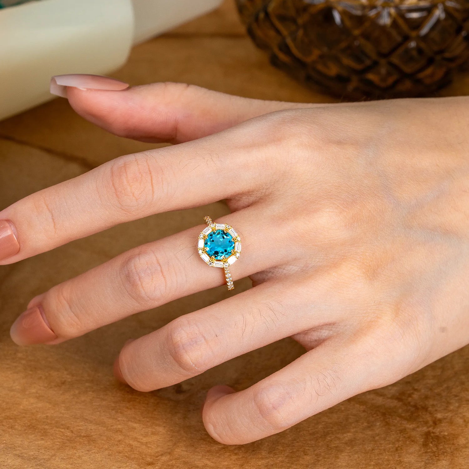 1.5ct Round Cut Aquamarine Cluster Engagement Ring