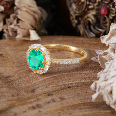 1.5ct Round Wedding Ring 8 Prong Emerald Cluster Setting | Pave Flower Promise Ring for Women