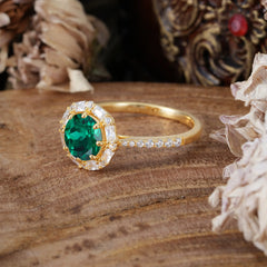 1.5ct Round Wedding Ring 8 Prong Emerald Cluster Setting | Pave Flower Promise Ring for Women