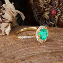 1.5ct Round Wedding Ring 8 Prong Emerald Cluster Setting | Pave Flower Promise Ring for Women