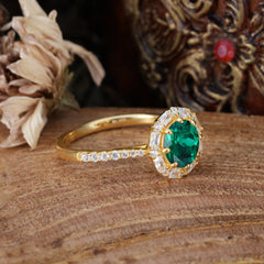 1.5ct Round Wedding Ring 8 Prong Emerald Cluster Setting | Pave Flower Promise Ring for Women