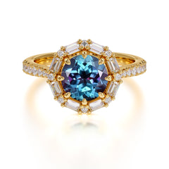1.5 Carat Round Cut Halo Cluster Alexandrite Wedding Ring Pave Flower Promise Ring